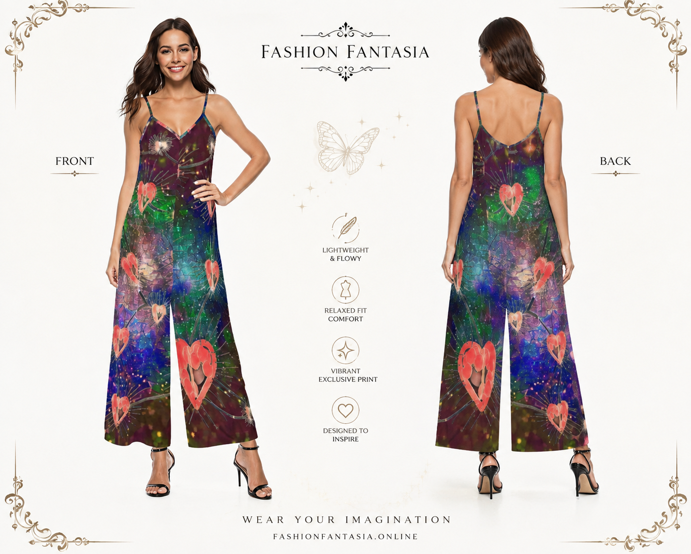 Cosmic Heart Printed Wide-Leg Jumpsuit